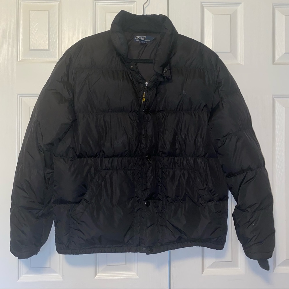 VTG Polo By Ralph Lauren Men's Solid Black Down Filled Hoodless Puffer Jacket